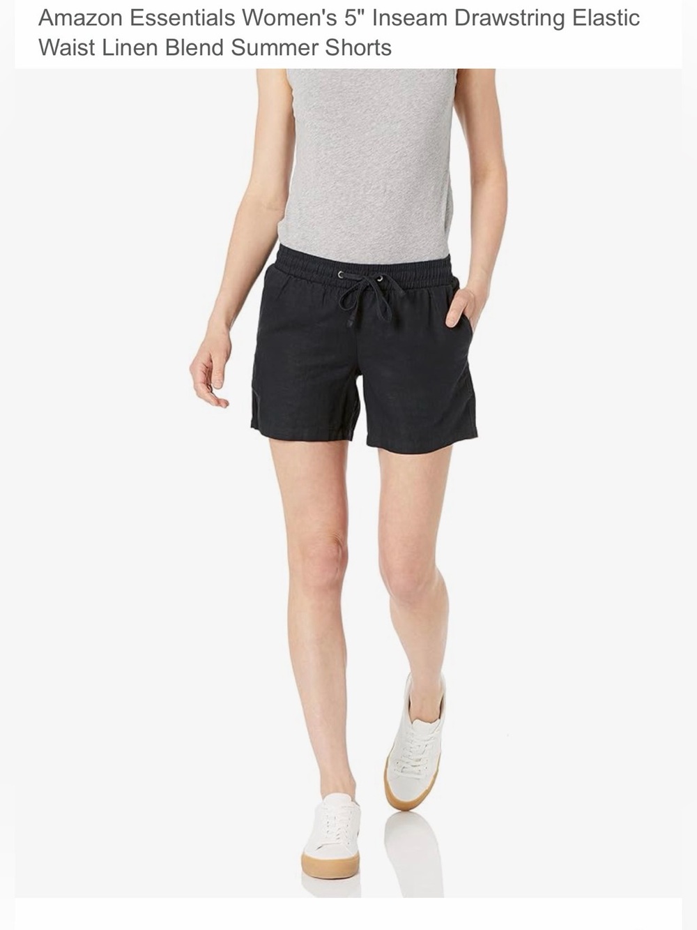 Amazon Essentials Black High-Waist Drawstring Linen-Blend Shorts